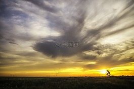 騎自行車,景觀,太陽