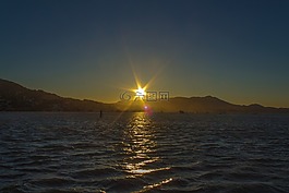 日落,海,景觀