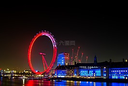 倫敦眼,夜,城市
