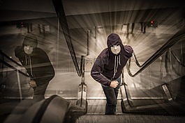 男子,運行,自動扶梯