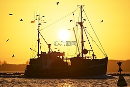船舶,海,日落
