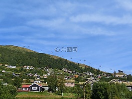 村,斜坡,院