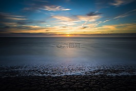 日落,長時間曝光,海