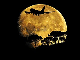 滿月,夜,飛機(jī)