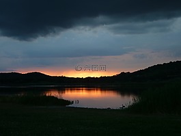 日落,巴拉顿湖,蒂豪尼