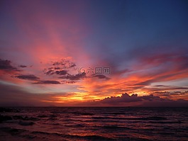 日落,海,景觀