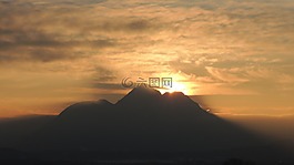 日落,山,天空