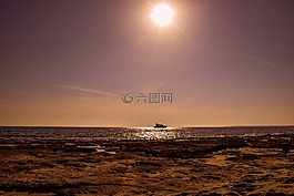 船,海,太阳