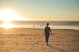 日落,海灘,海洋