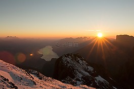 日落,山,太陽