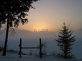 日出,雪,冷