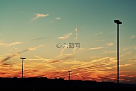 日落,天空,燈柱