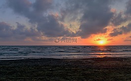 日落,海,景觀