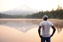 湖,男子,站在