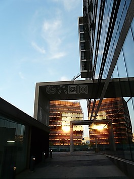 建筑,日落,反射
