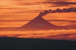 日落,装载 shishaldin,火山