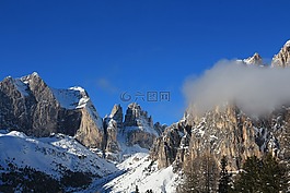 雪,山,冬天