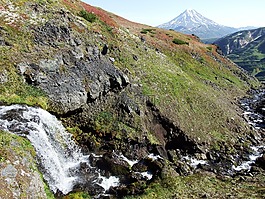 瀑布,火山,溪