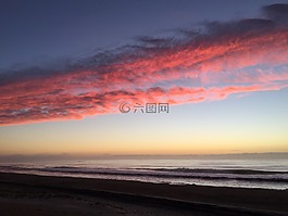 海洋,日出,海灘