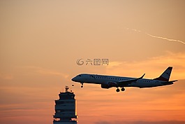 飛機(jī),日落,傍晚的天空