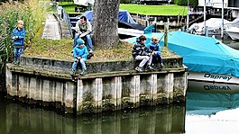 兒童,釣魚,橋