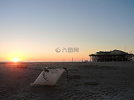 北海,海灘,落潮