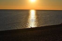 日落,英國,岸