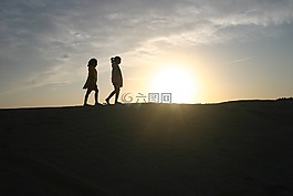 對比,沙漠,女孩
