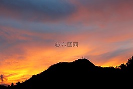 日落,侧影,加姆波勒