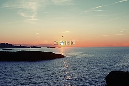 日落,天空,水