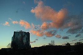 傍晚的天空,云,余辉