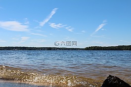 水,海灘,湖