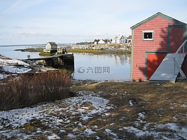 海,村,景觀