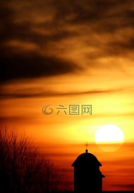 教會(huì),日出,云