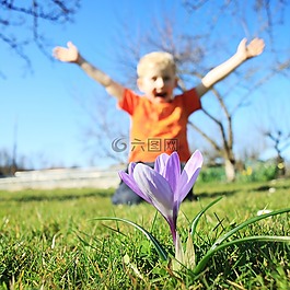 孩子,花,出