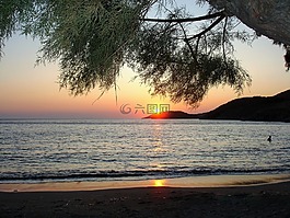 基斯诺斯岛,海滩,日落