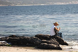 吉他,海灘,海
