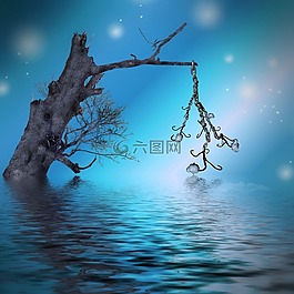 树,幻想,水