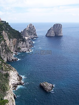 海岸线,卡布里,岩石的海岸线