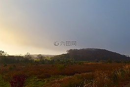 日出,山,原野