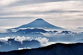 富士山,剪影,云
