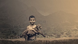 男孩,羊肉,山