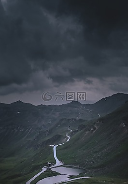黑暗,山,天空