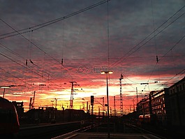 日落,云,火車站