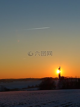 日落,太陽,塔