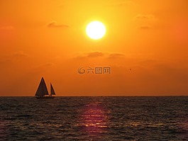 日落,帆船,巴亞爾塔港