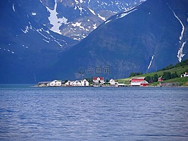 峽灣,村,海