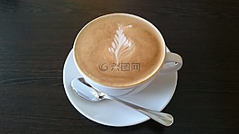 熱奶咖啡,喝,杯