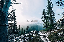 山,徒步旅行,朦朧