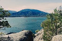 山,湖,陽光